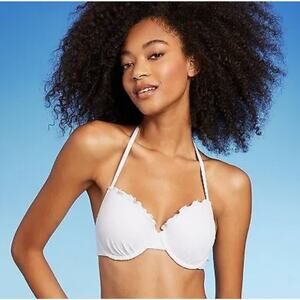 New Women's Push-Up Double Strap Bikini Top - Shade & Shore White 32B